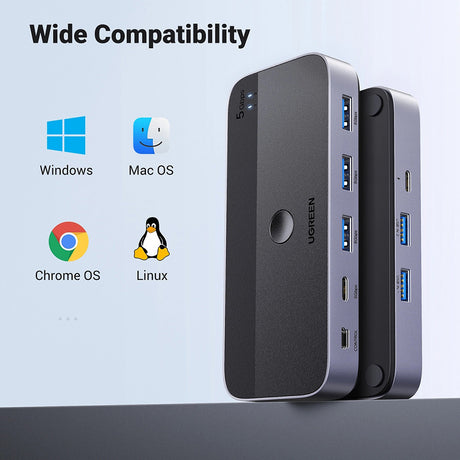 Adaptor Ugreen Sharing Switch CM662 (15705), 2x USB, 1x Mini USB, 3x USB, Type-C, 5Gbps, Gri