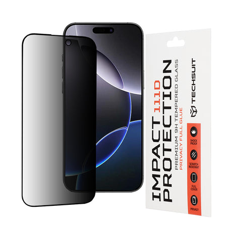 Folie de protectie Techsuit 111D Privacy Full Glue compatibil cu iPhone 16 Pro Max, Negru