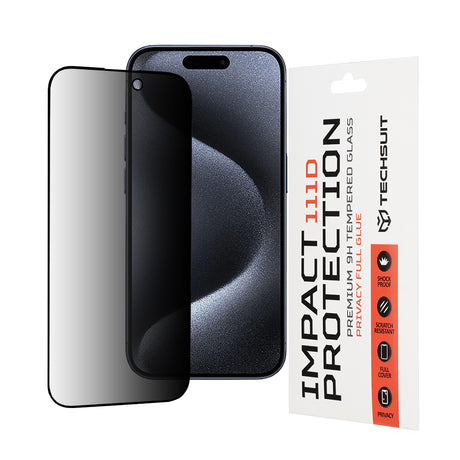 Folie de protectie Techsuit 111D Privacy Full Glue compatibil cu iPhone 15 Pro, Negru