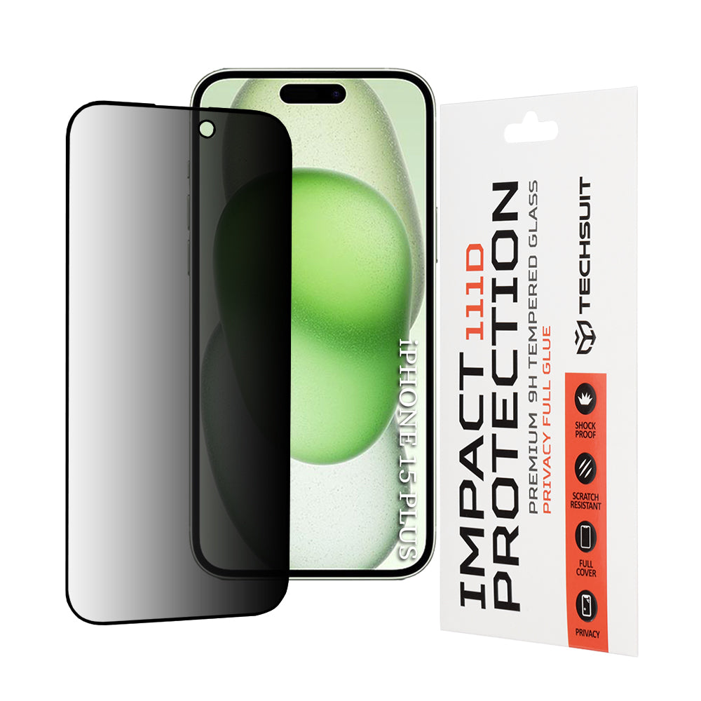 Folie de protectie Techsuit 111D Privacy Full Glue compatibil cu iPhone 15 Plus / iPhone 16 Plus, Negru
