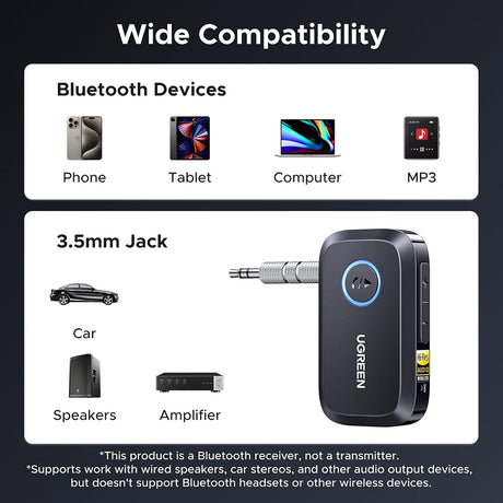 Adaptor Ugreen Bluetooth Audio Receiver BT509 (55546), Jack 3.5mm, Negru