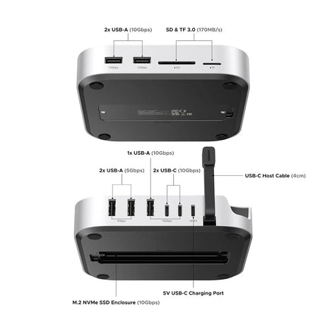 Ugreen CM841 (65487) hub, USB-C-ről 5× USB / 2× USB-C / SD-TF / M.2 NVMe csatlakozóra, 10 Gbps, szürke