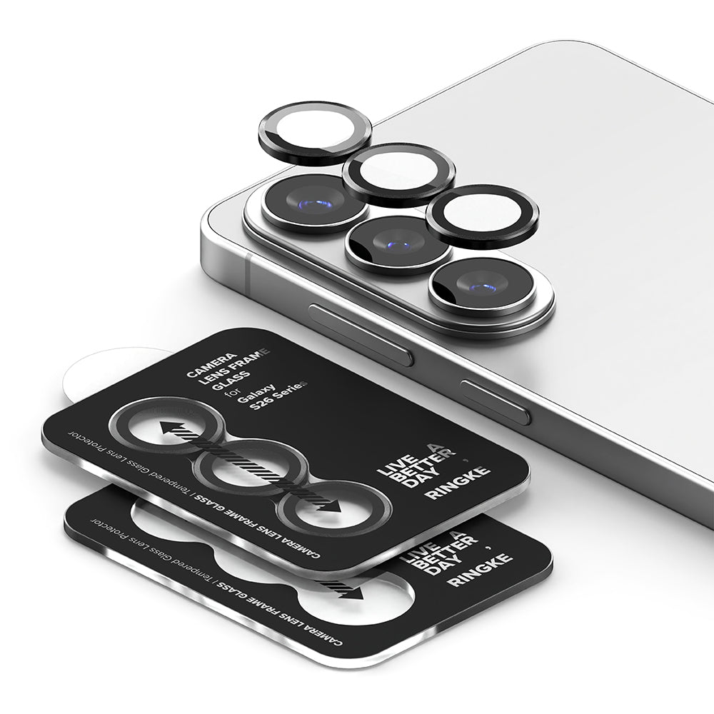 Folie de protectie Ringke Camera Lens Frame Glass (set de 2) compatibil cu Samsung Galaxy S26 / S26 Plus, Negru