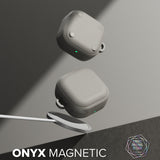 Casti Ringke Protection Case Onyx Magnetic, for Samsung Galaxy Buds 4 / Buds 4 Pro, Non-Slip Texture, Carabiner Hole, Warm Grey