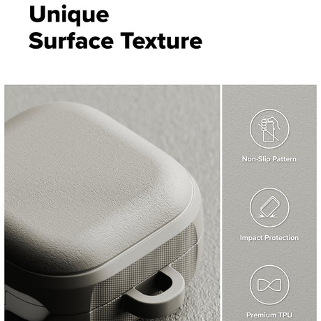 Casti Ringke Protection Case Onyx Magnetic, for Samsung Galaxy Buds 4 / Buds 4 Pro, Non-Slip Texture, Carabiner Hole, Warm Grey