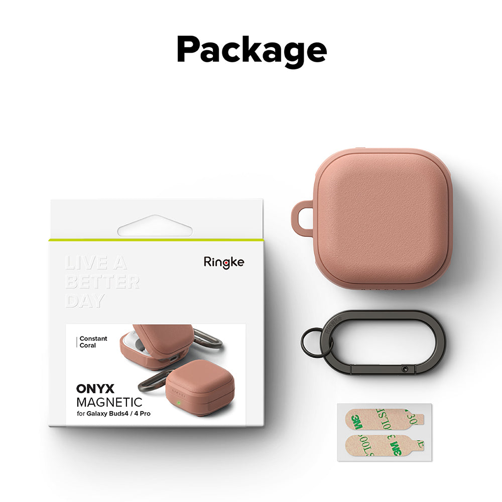 Casti Ringke Protection Case Onyx Magnetic, for Samsung Galaxy Buds 4 / Buds 4 Pro, Non-Slip Texture, Carabiner Hole, Constant Coral