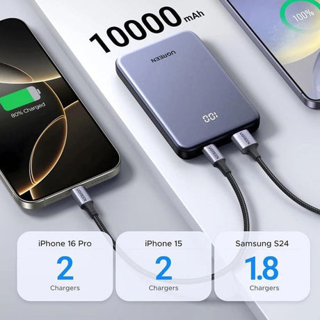 Baterie externa Ugreen PB507 (75131B), Fast Charging, Digital Display, USB, Type-C, 22.5W, 10000mAh, Gri