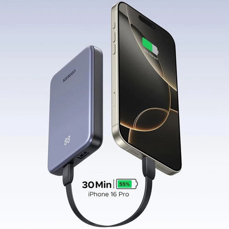 Baterie externa Ugreen PB507 (75131B), Fast Charging, Digital Display, USB, Type-C, 22.5W, 10000mAh, Gri
