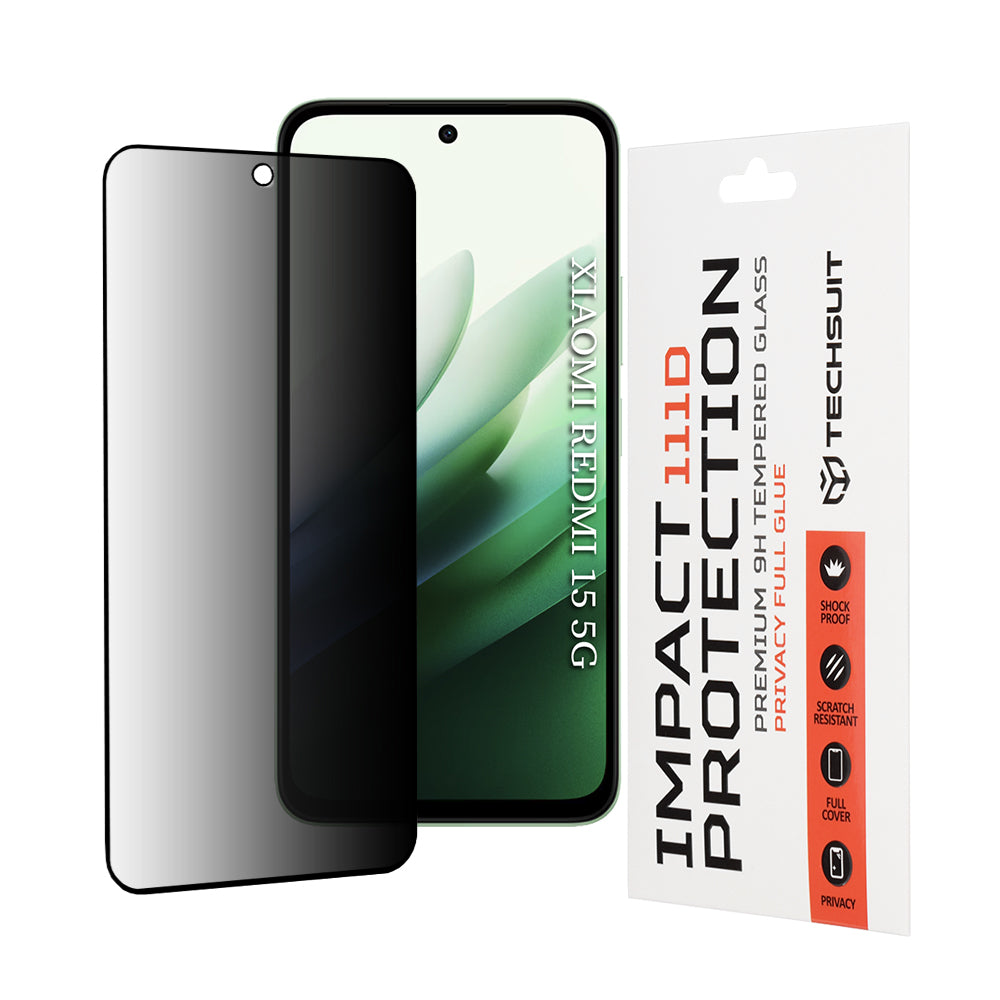 Folie de protectie Techsuit 111D Privacy Full Glue compatibil cu Xiaomi Redmi 15 4G / Redmi 15 5G, Negru