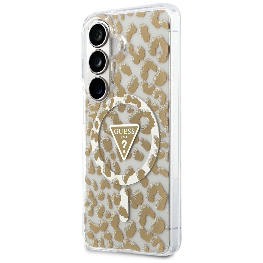 Husa de protectie Guess IML Leopard Print Triangle MagSafe (GUHMS26SHLEGTGLW) compatibil cu Samsung Galaxy S26, Maro
