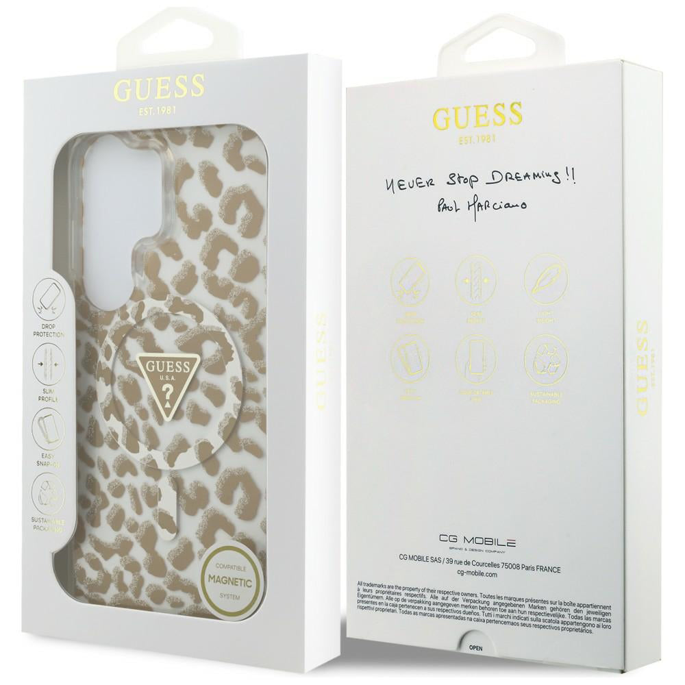 Husa de protectie Guess IML Leopard Print Triangle MagSafe (GUHMS26LHLEGTGLW) compatibil cu Samsung Galaxy S26 Ultra, Maro