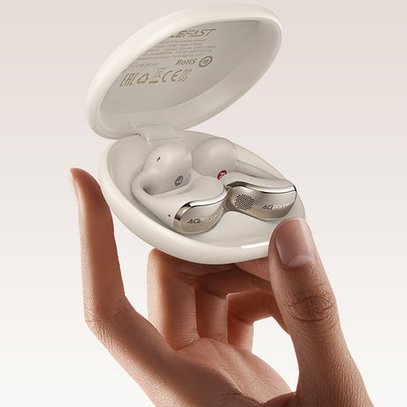 Casti Acefast Aceclip Pro (FA006), OWS Stereo, BT 5.4, Dual-mic Noise Cancelling, 400mAh, IP55, Type-C, Auriu