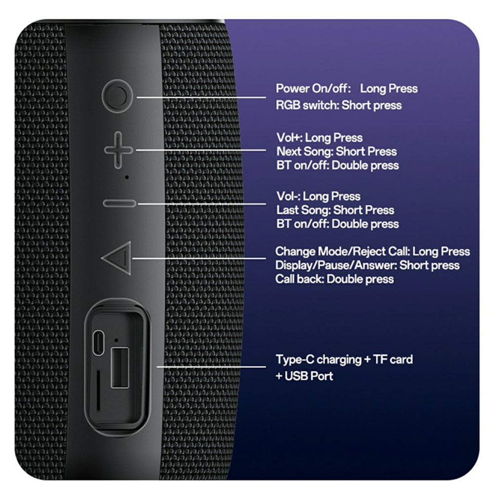 Casti Yesido Wireless Speaker (YSW39), Bluetooth 5.3, RGB Lighting, TWS, TF Card, USB, AUX, 1200mAh, 20W, Negru