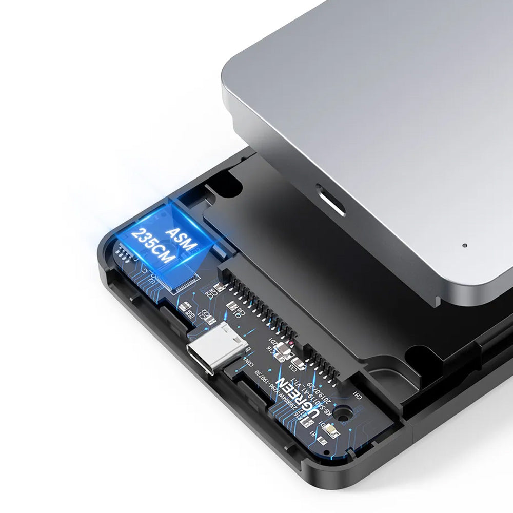 Stocare Ugreen Hard Drive Enclosure CM300 (70498), USB to USB-C Cable, HDD/SSD, SATA, Support ESD Anti-static, 6Gbps, Gri