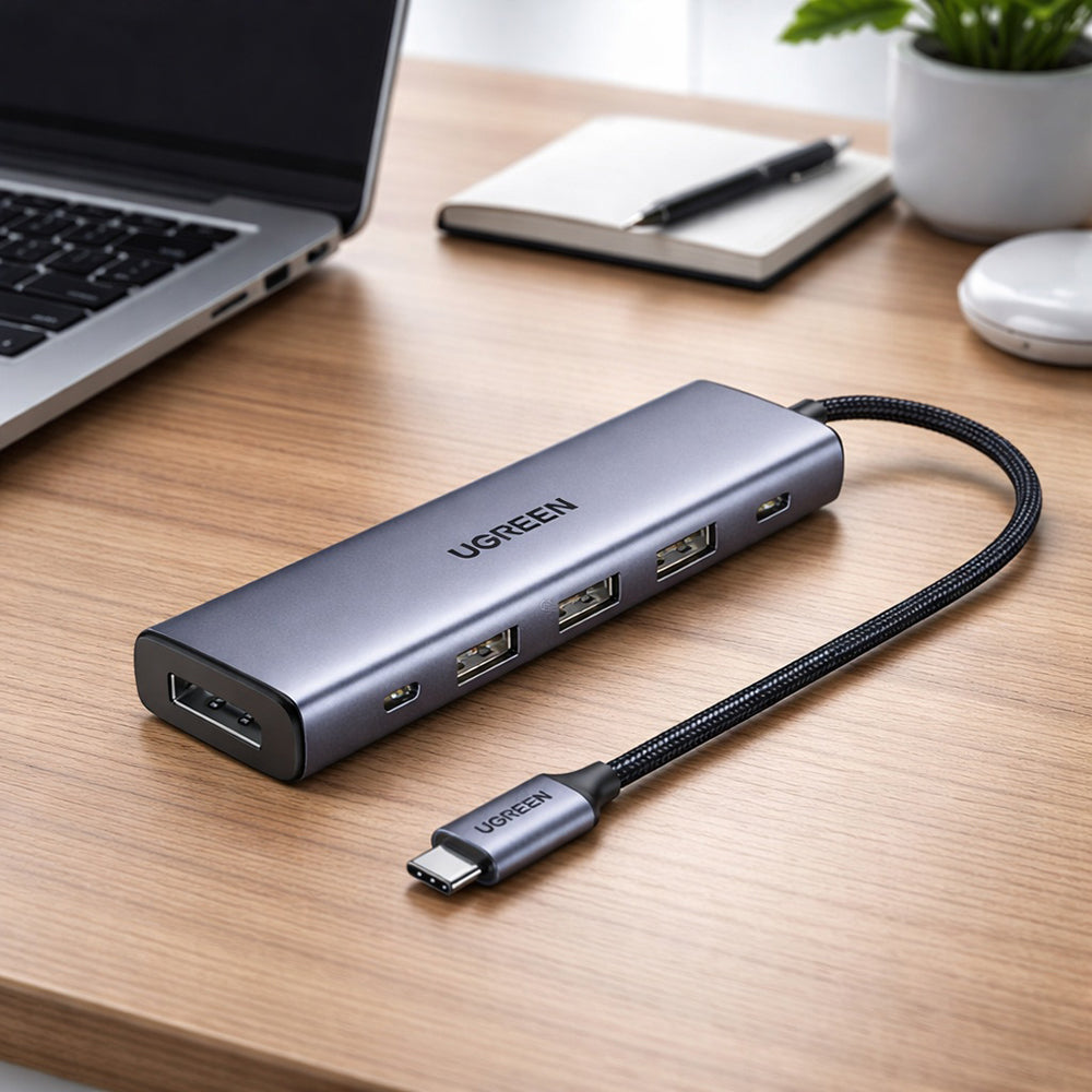 Hub/Dock Ugreen Docking Station CM511 (75642), USB-C to 2x Type-C, 3x USB, Display Port, 5Gbps, PD 3.0, 100W, 4K@60Hz, Gri