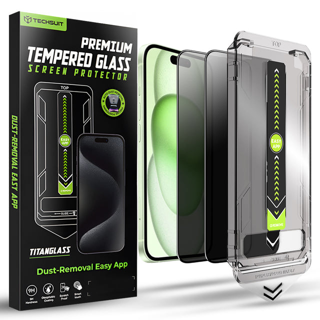 Folie de protectie Techsuit TitanGlass FullCover (set de 2) compatibil cu iPhone 15 Plus / iPhone 16 Plus, Privacy