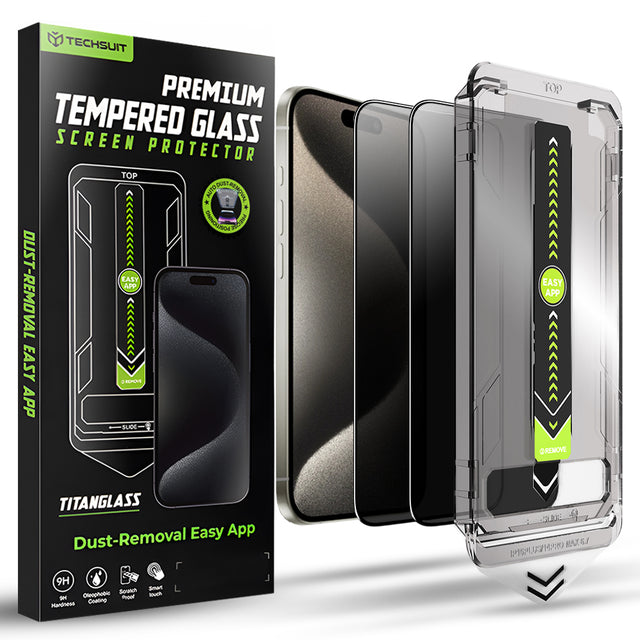 Folie de protectie Techsuit TitanGlass FullCover (set de 2) compatibil cu iPhone 15 Pro Max, Privacy