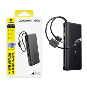 Baterie externa Baseus EnerFill FC41 (E0028N03), Dual USB-C Cables, Fast Charge, Digital Display, 100W, 20000mAh, Negru Cosmic