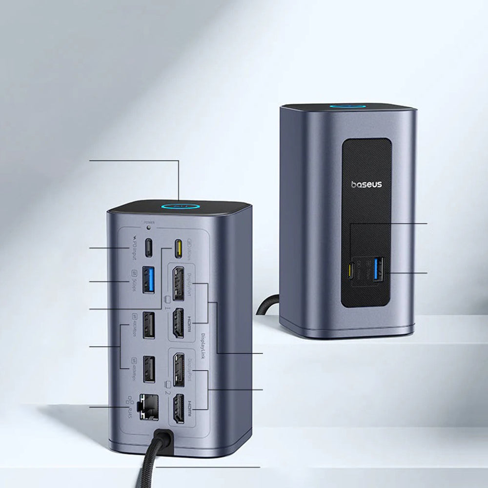 Hub/Dock Baseus Docking Station Nomos NU1 Air (B0114400), 12 Ports, 10Gbps, 100W PD, 4K Displays, Gri