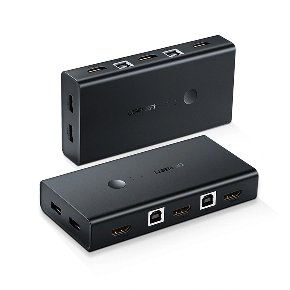 Adaptor Ugreen KVM Switch CM200 (50744), 2x HDMI 4k@30Hz, 4x USB to 1x HDMI, 2x USB2.0, 480Mbps, Buzzer Alert, Plug&Play, Negru