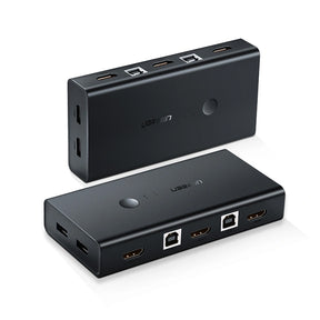 Adaptor Ugreen KVM Switch CM200 (50744), 2x HDMI 4k@30Hz, 4x USB to 1x HDMI, 2x USB2.0, 480Mbps, Buzzer Alert, Plug&Play, Negru