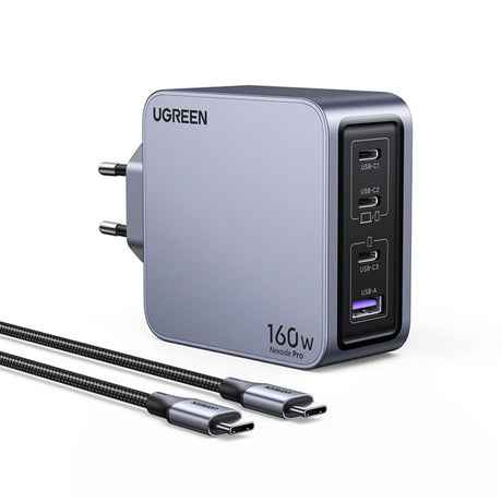 Incarcator Ugreen Nexode Pro X763 (25877), with Type-C Cable, GaN, Fast Charge, USB, 3x Type-C, 160W, 3A, 1.5m, Gri