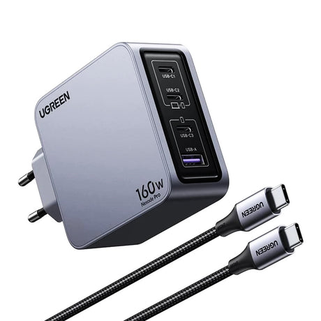 Incarcator Ugreen Nexode Pro X763 (25877), with Type-C Cable, GaN, Fast Charge, USB, 3x Type-C, 160W, 3A, 1.5m, Gri