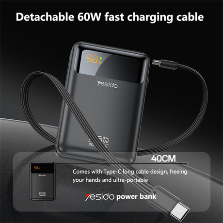 Baterie externa Yesido (YP97), 20000mAh, Type-C, 65W, Gri