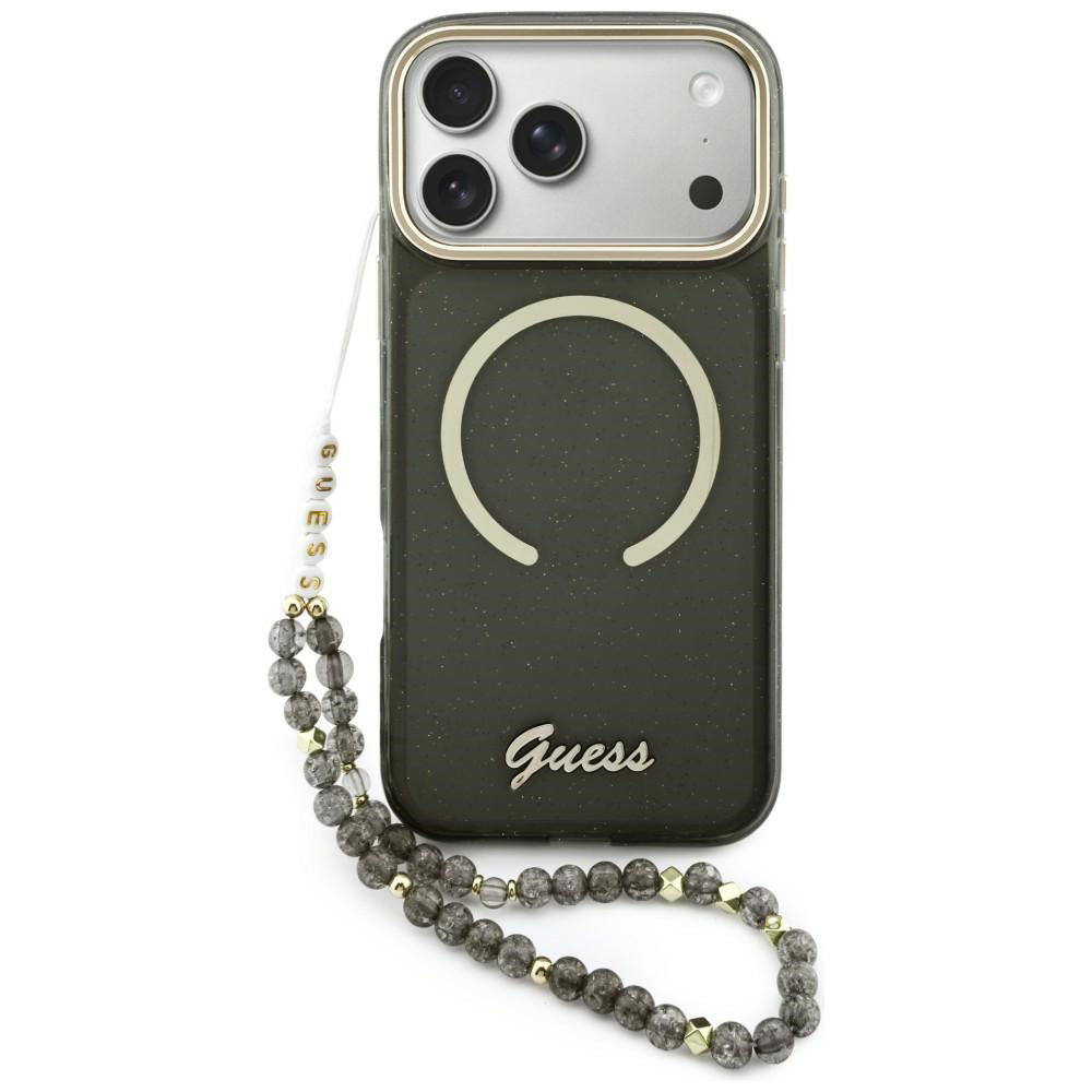 Husa de protectie Guess IML Glitter Script Strap MagSafe (GUHMP17X5HTGSMSK) compatibil cu iPhone 17 Pro Max, Negru