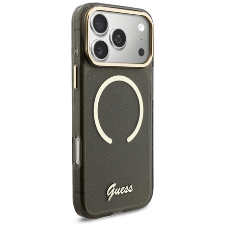 Husa de protectie Guess IML Glitter Script Strap MagSafe (GUHMP17X5HTGSMSK) compatibil cu iPhone 17 Pro Max, Negru