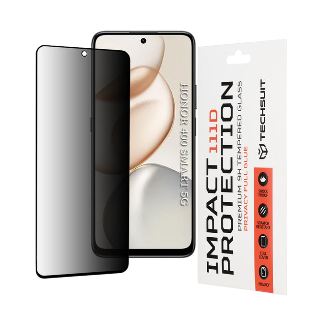 Folie de protectie Techsuit 111D Privacy Full Glue compatibil cu Honor 400 Smart 5G / 400 Smart 4G / 200 Smart / 90 Smart / X7d 4G / X7b 4G / X7b 5G / X7c, Negru