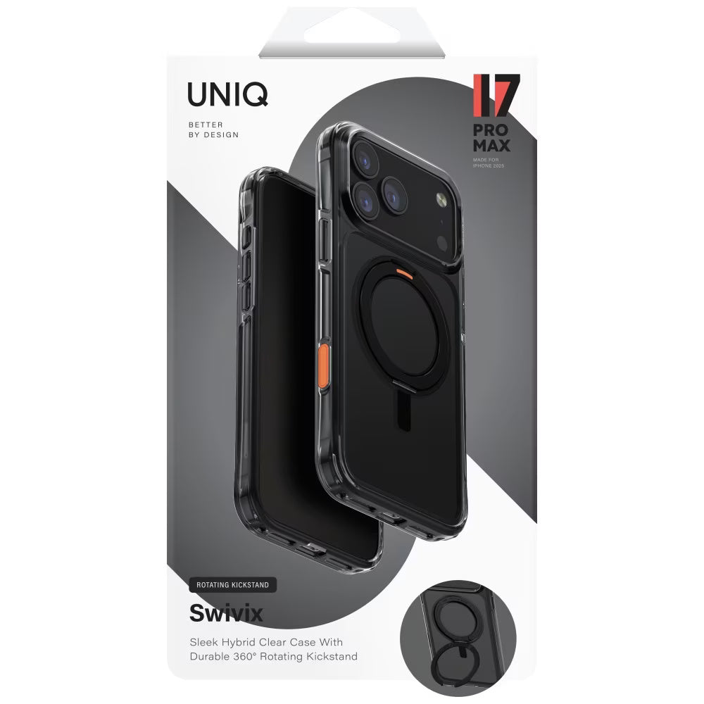 Husa de protectie UNIQ Swivix 360° Kickstand compatibil cu iPhone 17 Pro, Negru