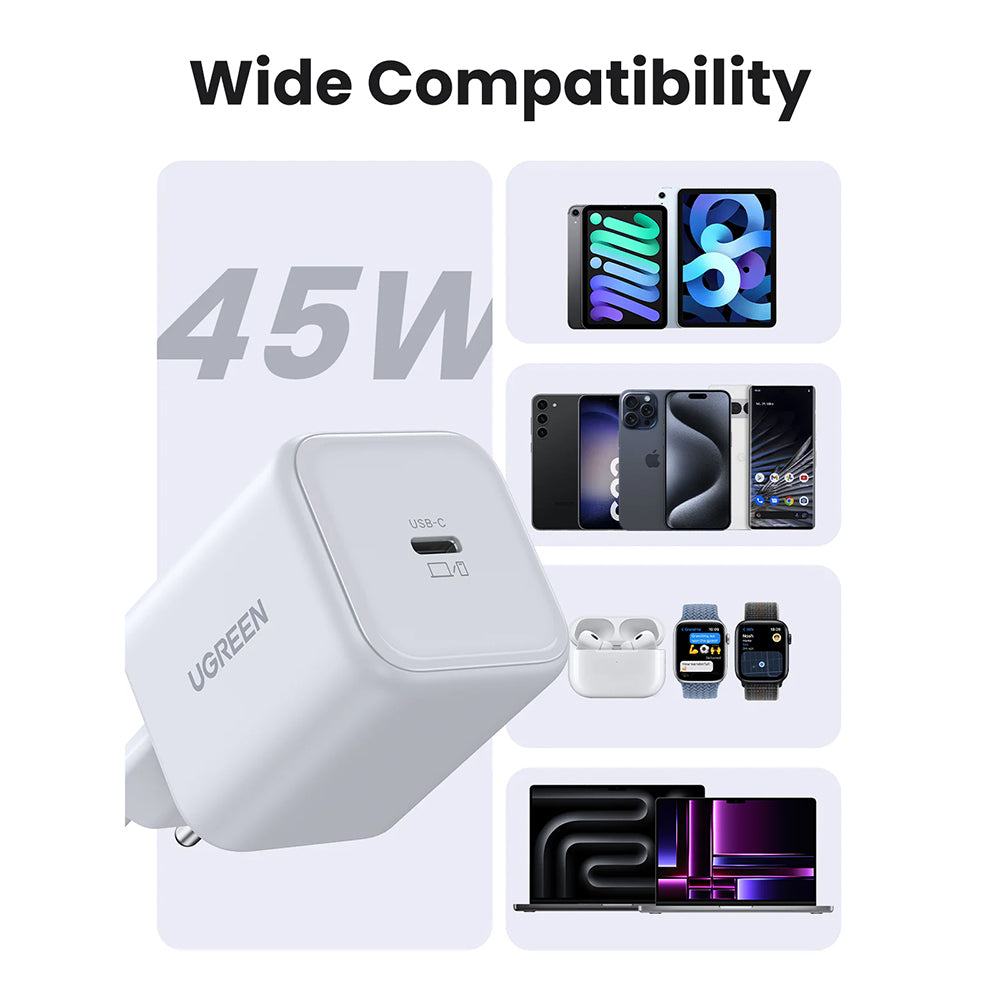 Incarcator Ugreen (65053), USB-C, 45W, Fast Charge, Alb