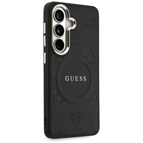 Husa de protectie Guess Saffiano Peony Embossed Ring MagSafe (GUHMS26SPSAMSECK) compatibil cu Samsung Galaxy S26, Negru