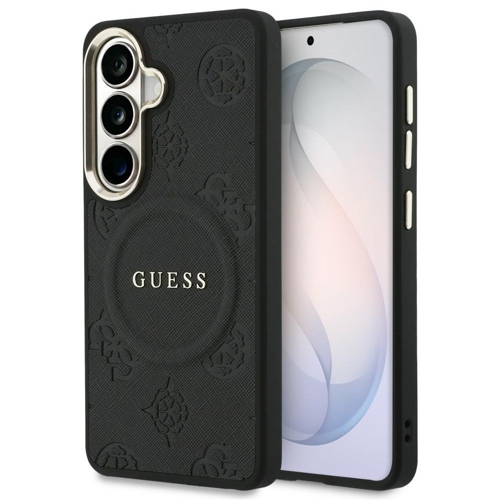 Husa de protectie Guess Saffiano Peony Embossed Ring MagSafe (GUHMS26SPSAMSECK) compatibil cu Samsung Galaxy S26, Negru