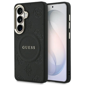 Husa de protectie Guess Saffiano Peony Embossed Ring MagSafe (GUHMS26SPSAMSECK) compatibil cu Samsung Galaxy S26, Negru