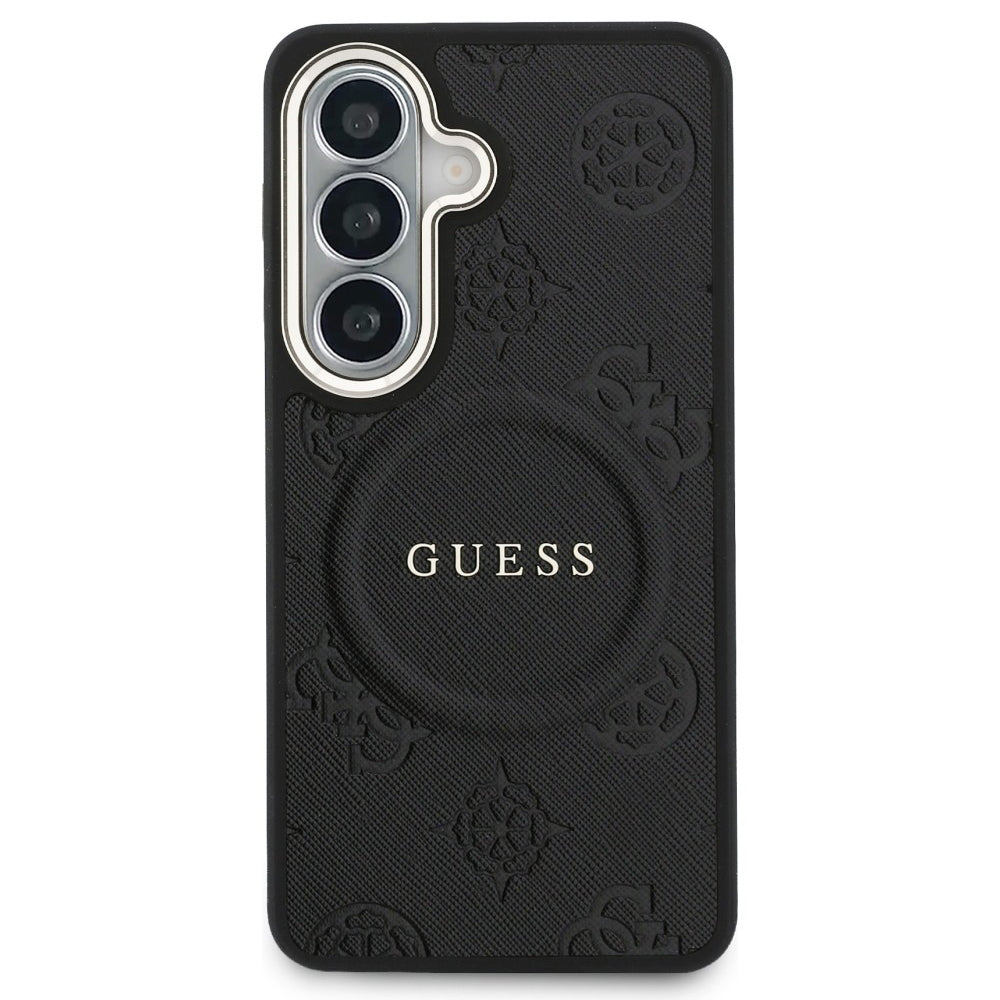 Husa de protectie Guess Saffiano Peony Embossed Ring MagSafe (GUHMS26SPSAMSECK) compatibil cu Samsung Galaxy S26, Negru