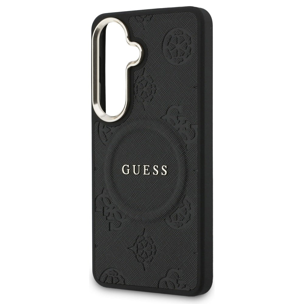 Husa de protectie Guess Saffiano Peony Embossed Ring MagSafe (GUHMS26SPSAMSECK) compatibil cu Samsung Galaxy S26, Negru
