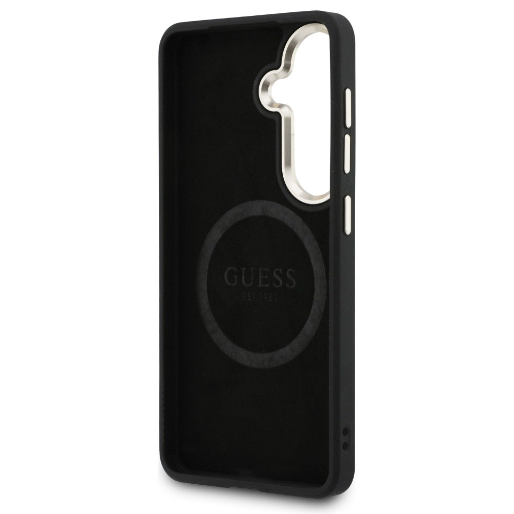 Husa de protectie Guess Saffiano Peony Embossed Ring MagSafe (GUHMS26SPSAMSECK) compatibil cu Samsung Galaxy S26, Negru