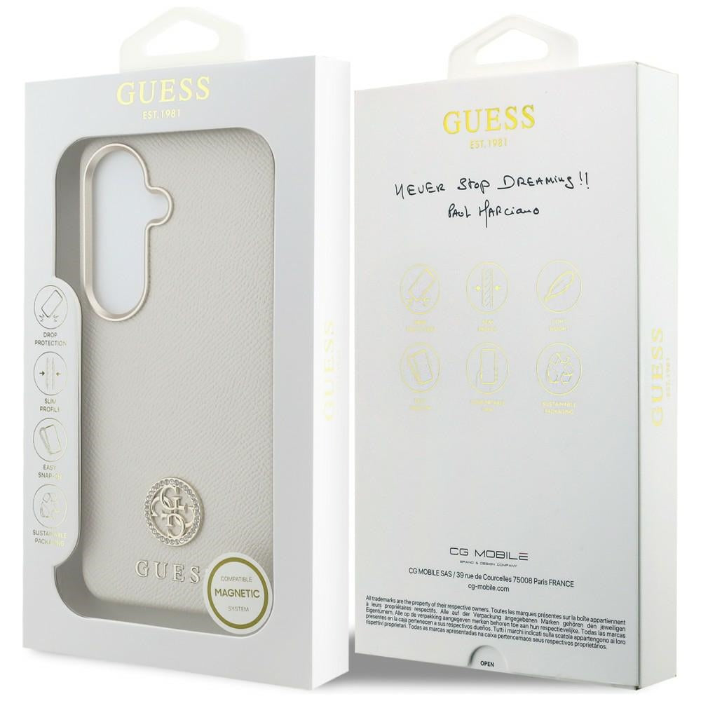 Husa de protectie Guess Rhinestone Round Logo MagSafe (GUHMS26SPGCRMDEE) compatibil cu Samsung Galaxy S26, Bej