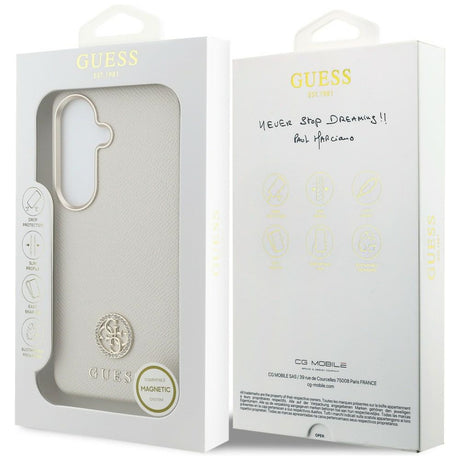 Husa de protectie Guess Rhinestone Round Logo MagSafe (GUHMS26SPGCRMDEE) compatibil cu Samsung Galaxy S26, Bej