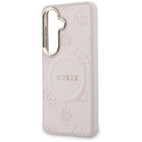 Husa de protectie Guess Saffiano Peony Embossed Ring MagSafe (GUHMS26SPSAMSECP) compatibil cu Samsung Galaxy S26, Roz