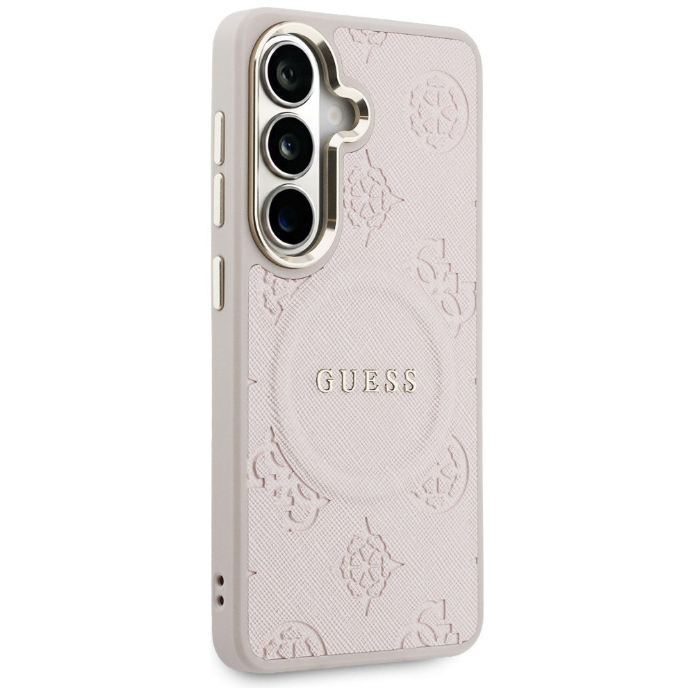 Husa de protectie Guess Saffiano Peony Embossed Ring MagSafe (GUHMS26SPSAMSECP) compatibil cu Samsung Galaxy S26, Roz