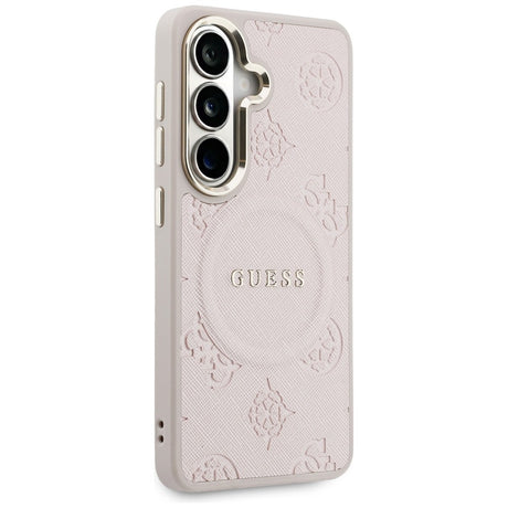 Husa de protectie Guess Saffiano Peony Embossed Ring MagSafe (GUHMS26SPSAMSECP) compatibil cu Samsung Galaxy S26, Roz