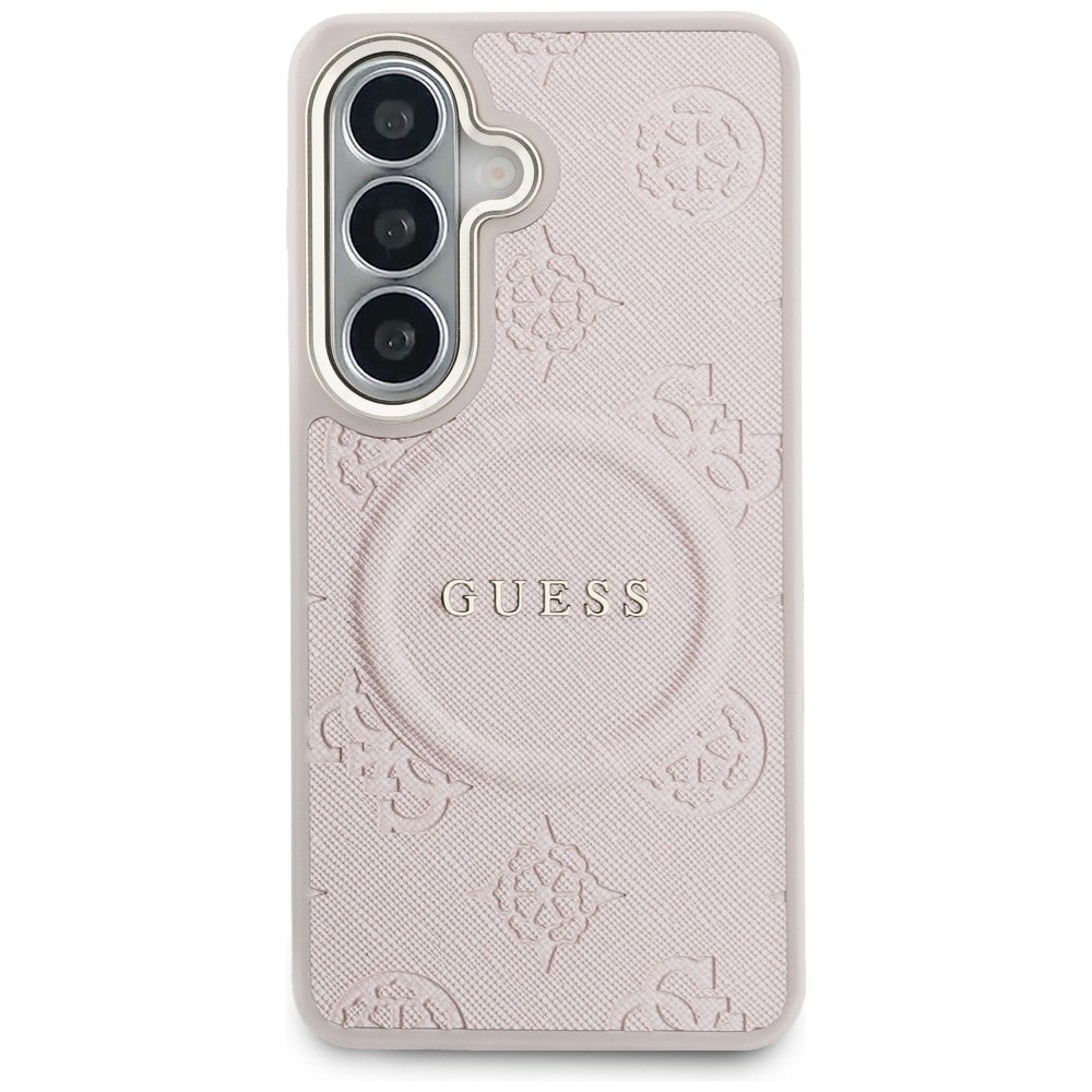 Husa de protectie Guess Saffiano Peony Embossed Ring MagSafe (GUHMS26SPSAMSECP) compatibil cu Samsung Galaxy S26, Roz