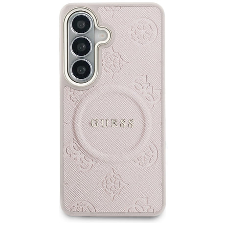 Husa de protectie Guess Saffiano Peony Embossed Ring MagSafe (GUHMS26SPSAMSECP) compatibil cu Samsung Galaxy S26, Roz