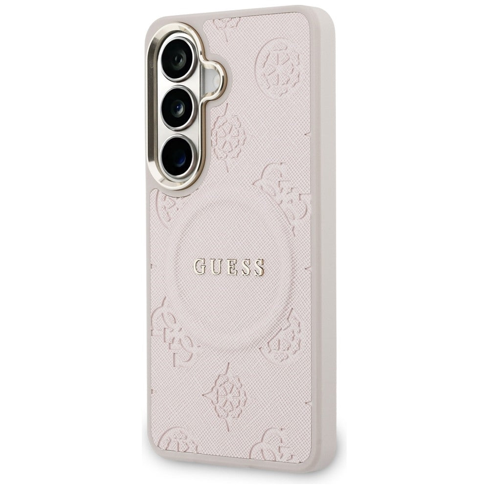 Husa de protectie Guess Saffiano Peony Embossed Ring MagSafe (GUHMS26SPSAMSECP) compatibil cu Samsung Galaxy S26, Roz