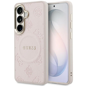 Husa de protectie Guess Saffiano Peony Embossed Ring MagSafe (GUHMS26SPSAMSECP) compatibil cu Samsung Galaxy S26, Roz