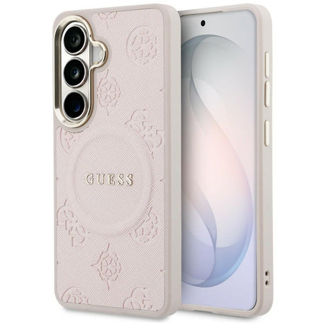 Husa de protectie Guess Saffiano Peony Embossed Ring MagSafe (GUHMS26SPSAMSECP) compatibil cu Samsung Galaxy S26, Roz