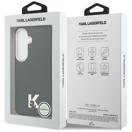 Husa de protectie Karl Lagerfeld Wrapped Grained Leather with K Head Logo MagSafe (KLHMS26S5PGFKHGK) compatibil cu Samsung Galaxy S26, Negru